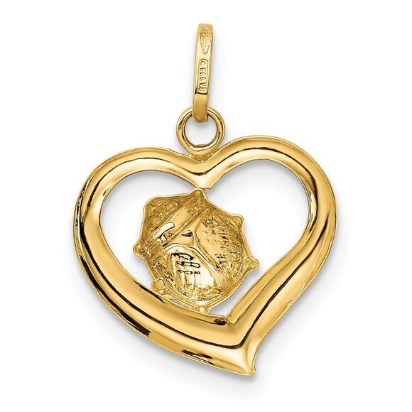 14k Yellow Gold Open Heart Enameled Ladybug Pendant, 14mm - Picture 3 of 5